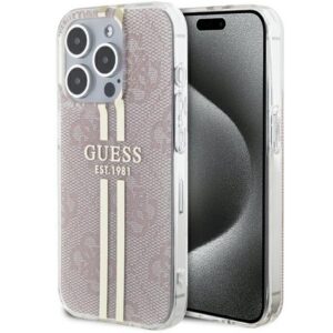 Guess IML 4G Gold Stripe dėklas iPhone 14 Pro Max – rožinis