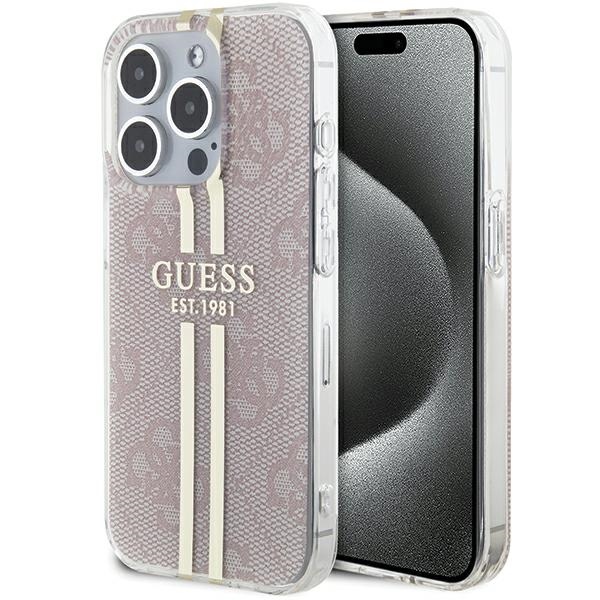 Guess IML 4G Gold Stripe dėklas iPhone 14 Pro Max – rožinis