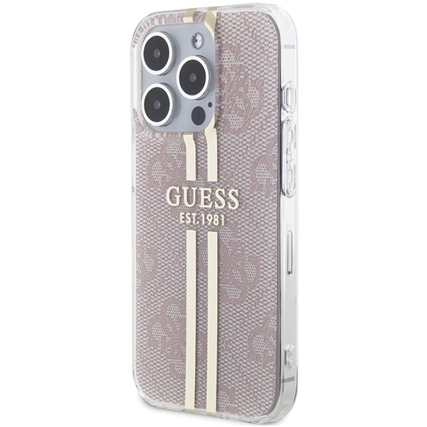 Guess IML 4G Gold Stripe dėklas iPhone 14 Pro Max – rožinis