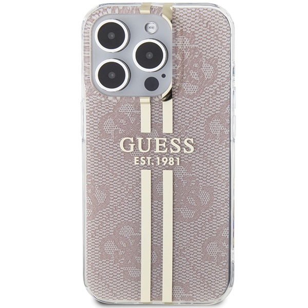Guess IML 4G Gold Stripe dėklas iPhone 14 Pro Max – rožinis
