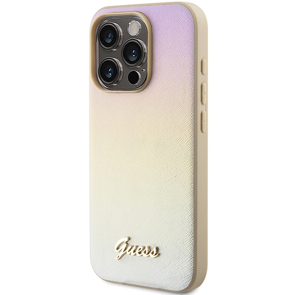 Guess Saffiano dėklas iPhone 14 Pro Max – auksinis