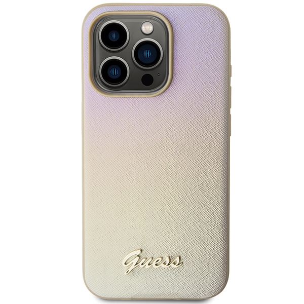 Guess Saffiano dėklas iPhone 14 Pro Max – auksinis