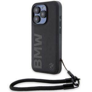 BMW odinis dėklas iPhone 15 Pro Max – juodas, su virvute