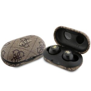 TWS Guess 4G Metalinės Bluetooth ausinės su ENC prijungimo stotele - ruda