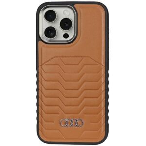 Audi MagSafe dėklas iPhone 14 Pro – rudas, eko oda