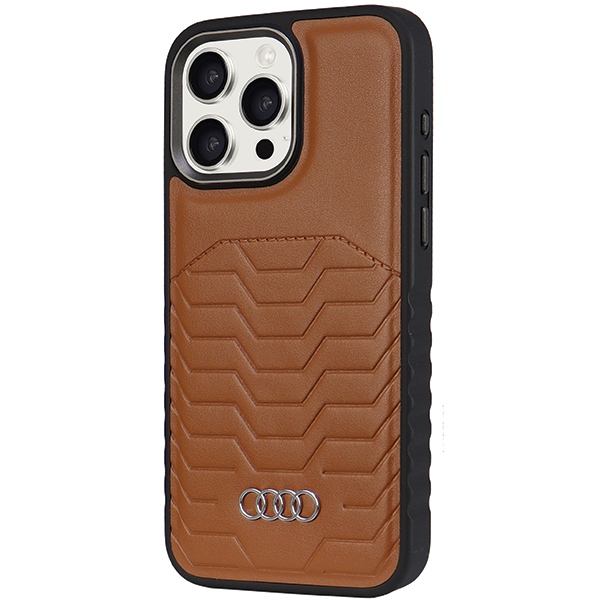 Audi MagSafe dėklas iPhone 14 Pro – rudas, eko oda