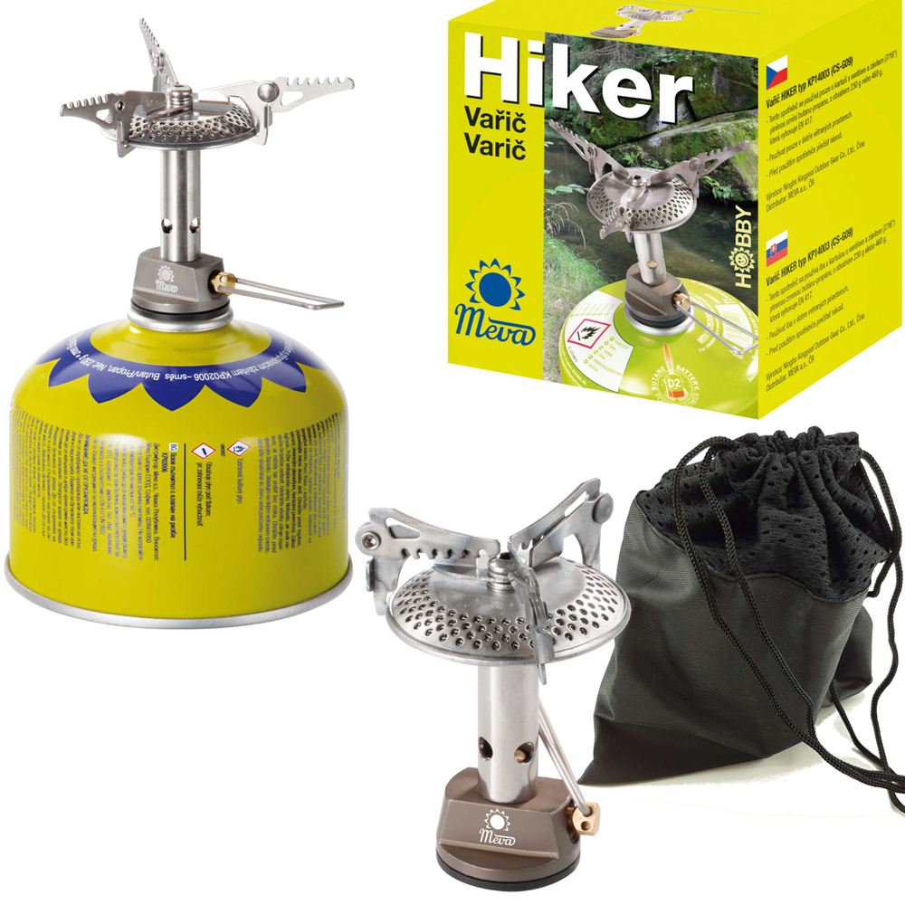 Lengviausia turisto viryklė dujų kasetėms (vožtuvas ar sriegis) HIKER 70gram 2.4kW