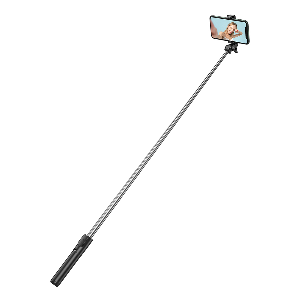Selfie lazdelė WHS1Y teleskopinis trikojis 1 m su telefono laikikiu – juoda