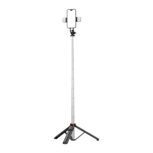Selfie stick WC13YDS teleskopinis trikojis 1,3 m su dviguba lempa ir telefono laikiklio - juoda