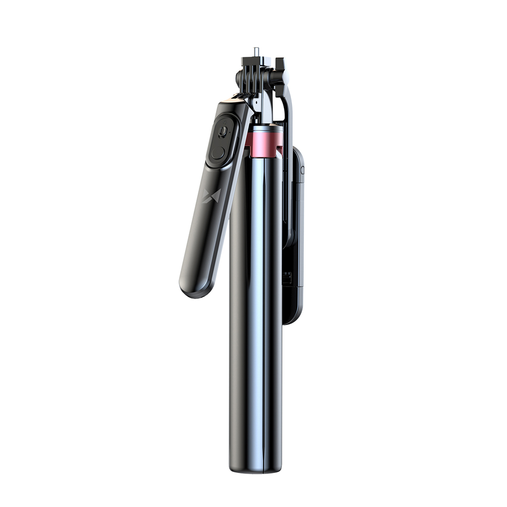 Selfie stick WH181D-Y1S 1,75 m aliuminio lydinys teleskopinis trikojis su dviguba lempa ir telefono laikiklio - juoda