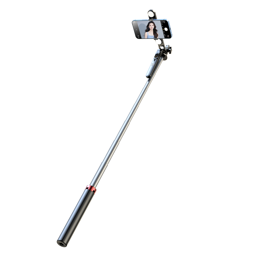 Selfie stick WH181D-Y1S 1,75 m aliuminio lydinys teleskopinis trikojis su dviguba lempa ir telefono laikiklio - juoda