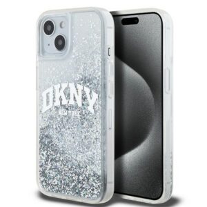 DKNY blizgus dėklas iPhone 15/14/13 – baltas