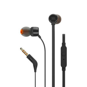 JBL Tune 110 į ausis įdedamos ausinės su 3,5 mm mini lizdu ir nuotolinio valdymo pulteliu – juodos