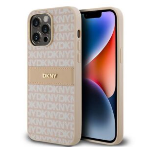 DKNY dėklas iPhone 14 Pro – rožinis, eko oda