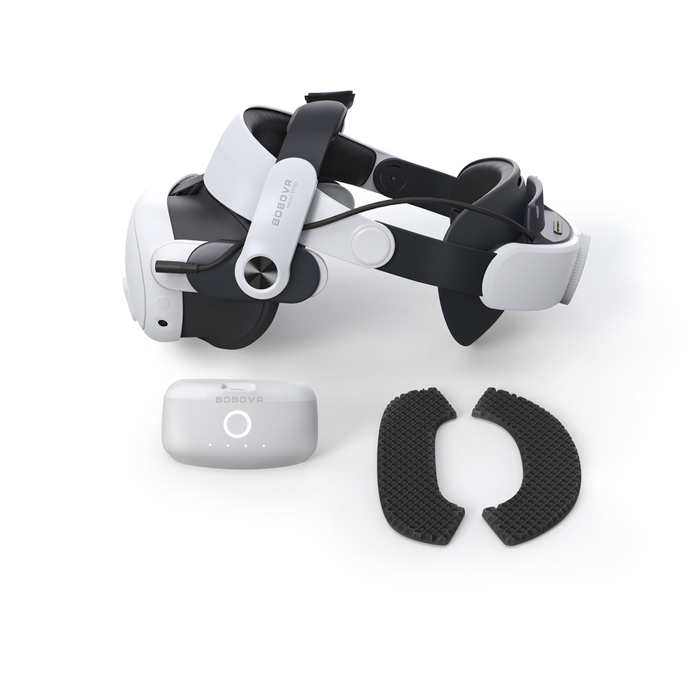 BoboVR M3 Pro dirželis Meta Quest 3 VR akiniai su BoboVR B2 baterija - juoda ir balta