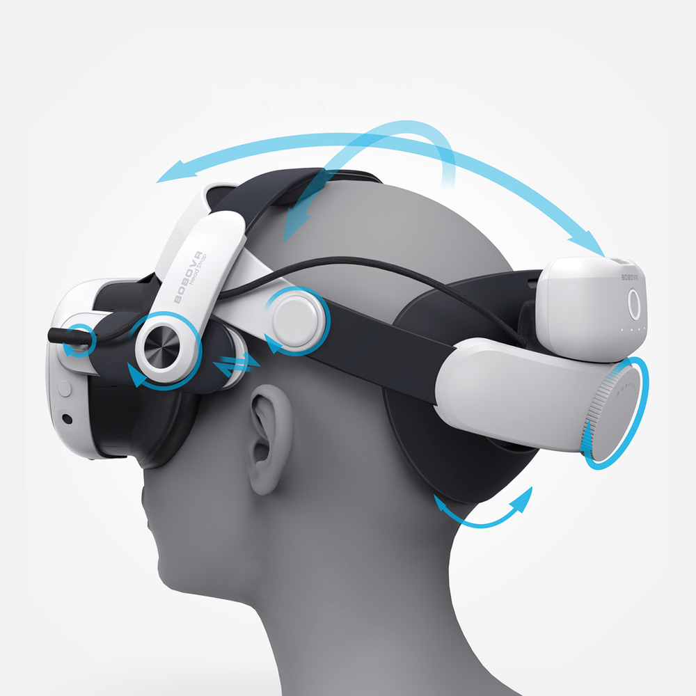 BoboVR M3 Pro dirželis Meta Quest 3 VR akiniai su BoboVR B2 baterija - juoda ir balta