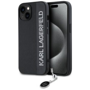 Karl Lagerfeld Saffiano Rhinestones & Charm dėklas, skirtas iPhone 15 / 14 / 13 - juodas