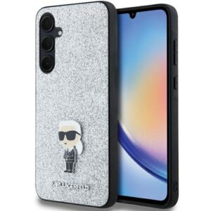 Karl Lagerfeld blizgus dėklas Samsung Galaxy A35 – sidabrinis
