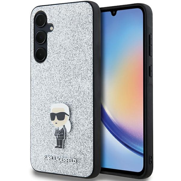 Karl Lagerfeld blizgus dėklas Samsung Galaxy A35 – sidabrinis