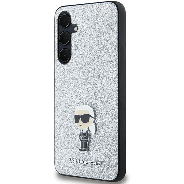 Karl Lagerfeld blizgus dėklas Samsung Galaxy A35 – sidabrinis