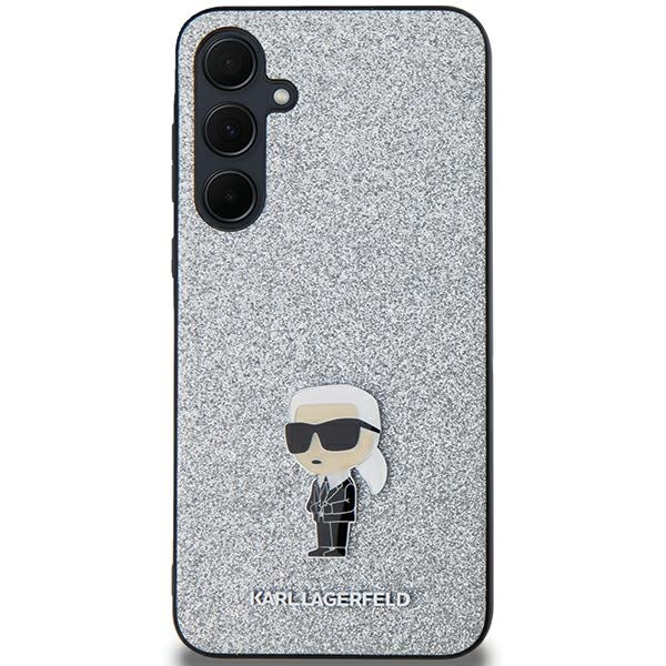 Karl Lagerfeld blizgus dėklas Samsung Galaxy A35 – sidabrinis