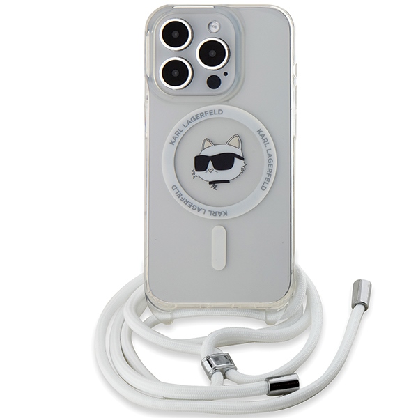 Karl Lagerfeld IML Choupette Head & Cord MagSafe dėklas, skirtas iPhone 14 Pro Max - skaidrus
