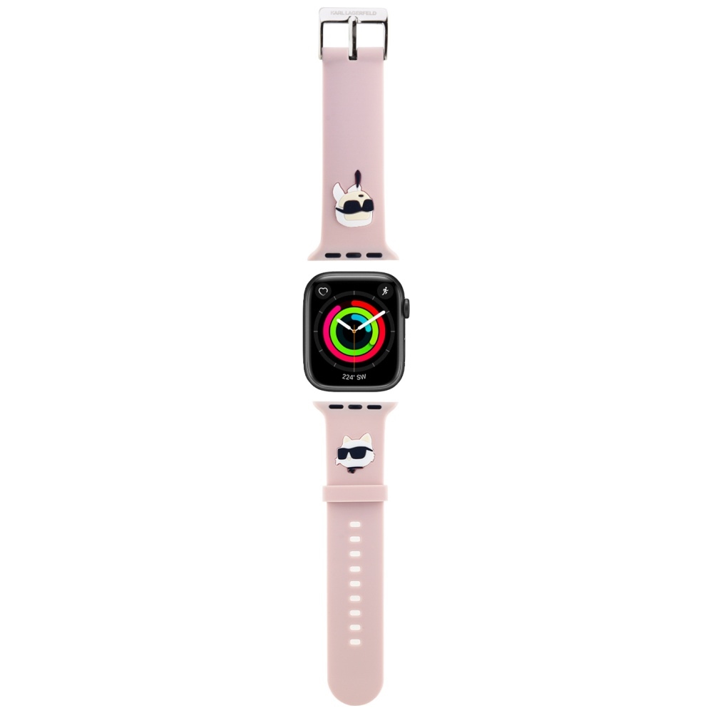 Karl Lagerfeld 3D guminis Karl&Choupette Heads dirželis Apple Watch 42/44/45/49mm – rožinis