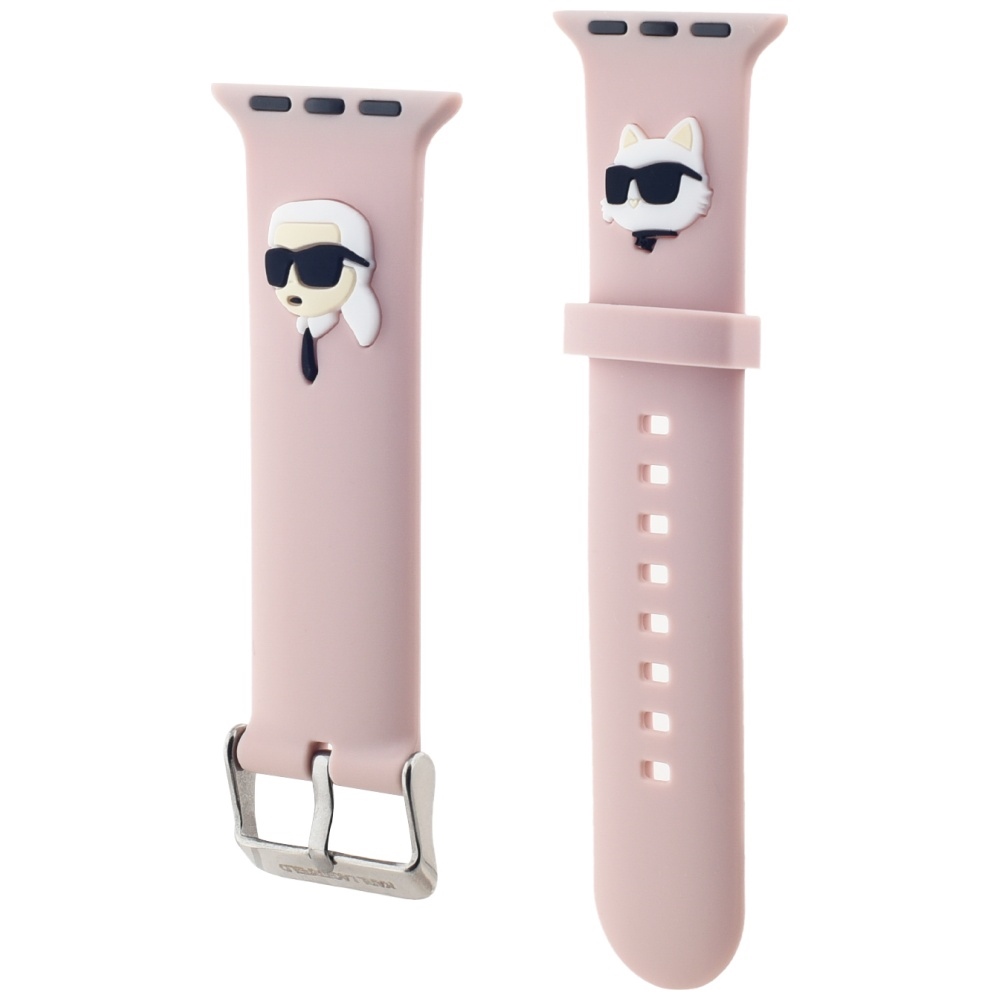Karl Lagerfeld 3D guminis Karl&Choupette Heads dirželis Apple Watch 42/44/45/49mm – rožinis