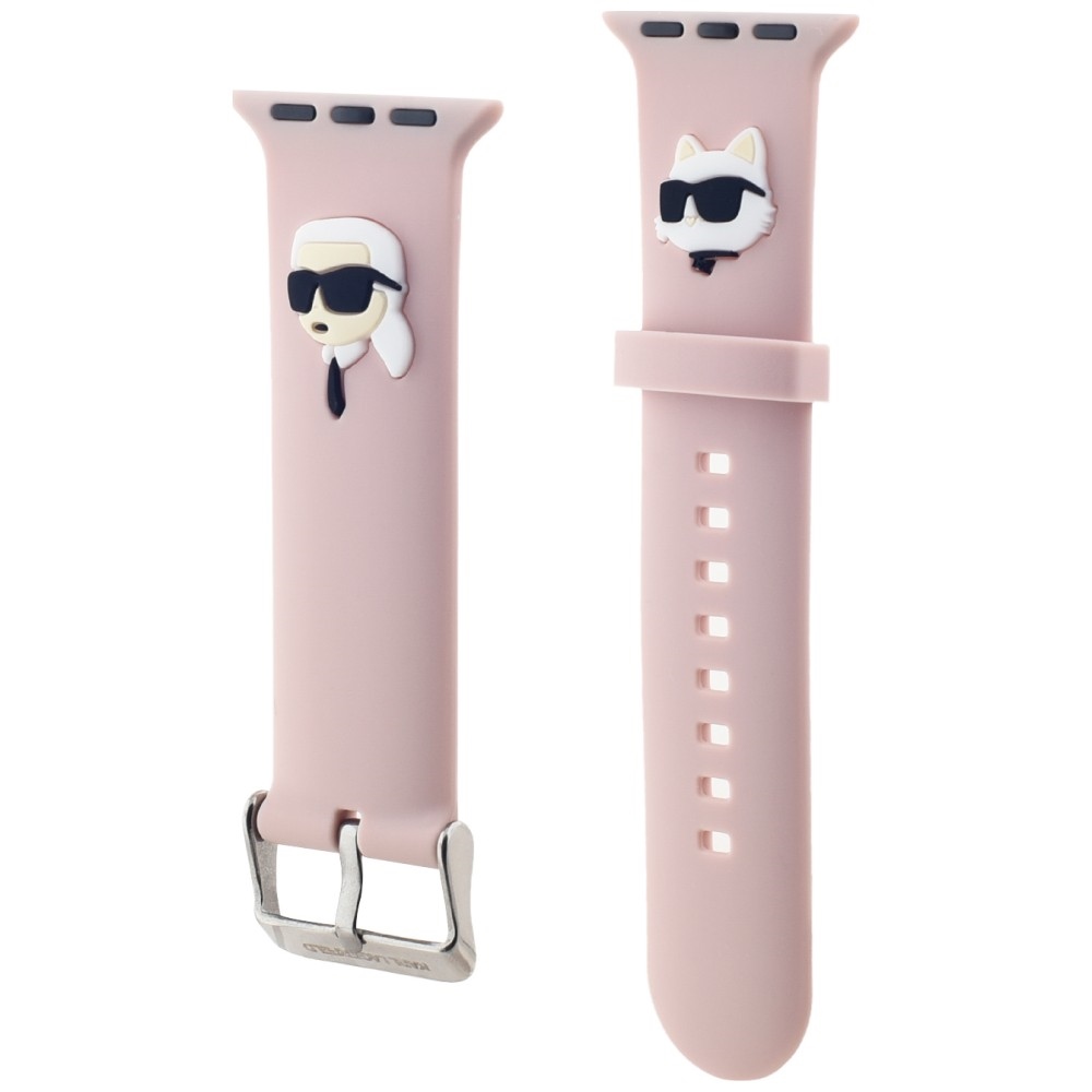 Karl Lagerfeld 3D guminis Karl&Choupette Heads dirželis Apple Watch 38/40/41mm - rožinis