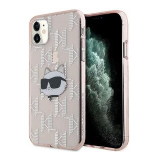 Karl Lagerfeld IML Choupette Head & Monogram dėklas, skirtas iPhone 11 / Xr - rožinis