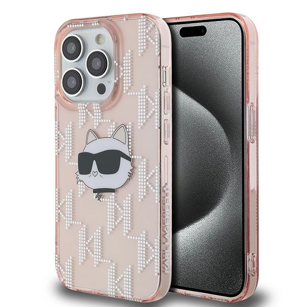 Karl Lagerfeld IML Choupette Head & Monogram dėklas, skirtas iPhone 14 Pro Max - rožinis