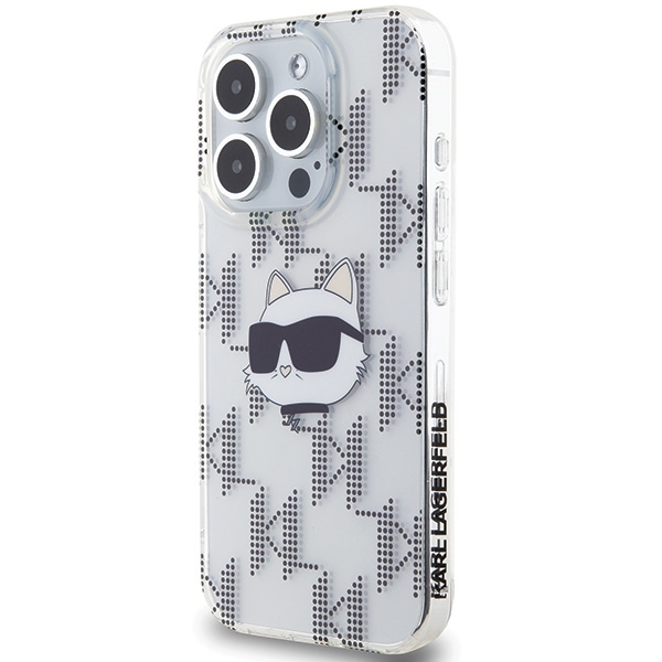 Karl Lagerfeld IML Choupette Head & Monogram dėklas, skirtas iPhone 15 Pro - skaidrus