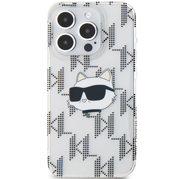 Karl Lagerfeld IML Choupette Head & Monogram dėklas, skirtas iPhone 15 Pro Max - skaidrus