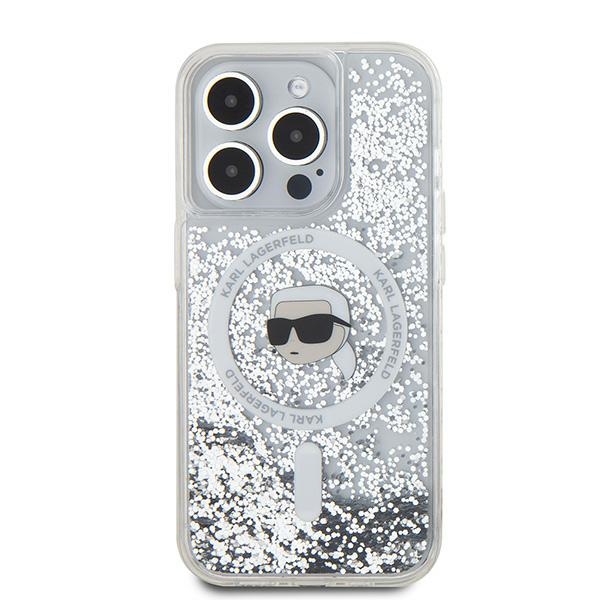 Karl Lagerfeld blizgus MagSafe dėklas iPhone 15 Pro Max – skaidrus