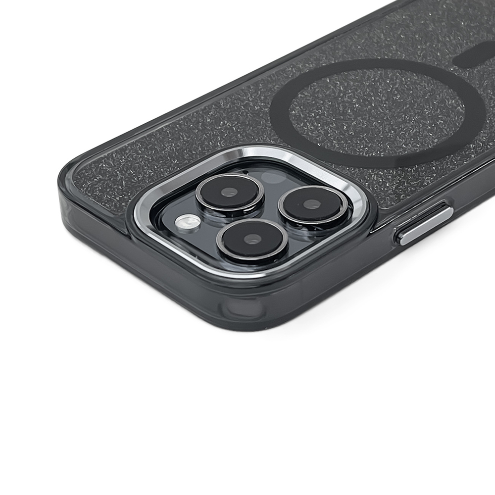 Glitter MagSafe dėklas iPhone 16 Plus – juodas su blizgučiais