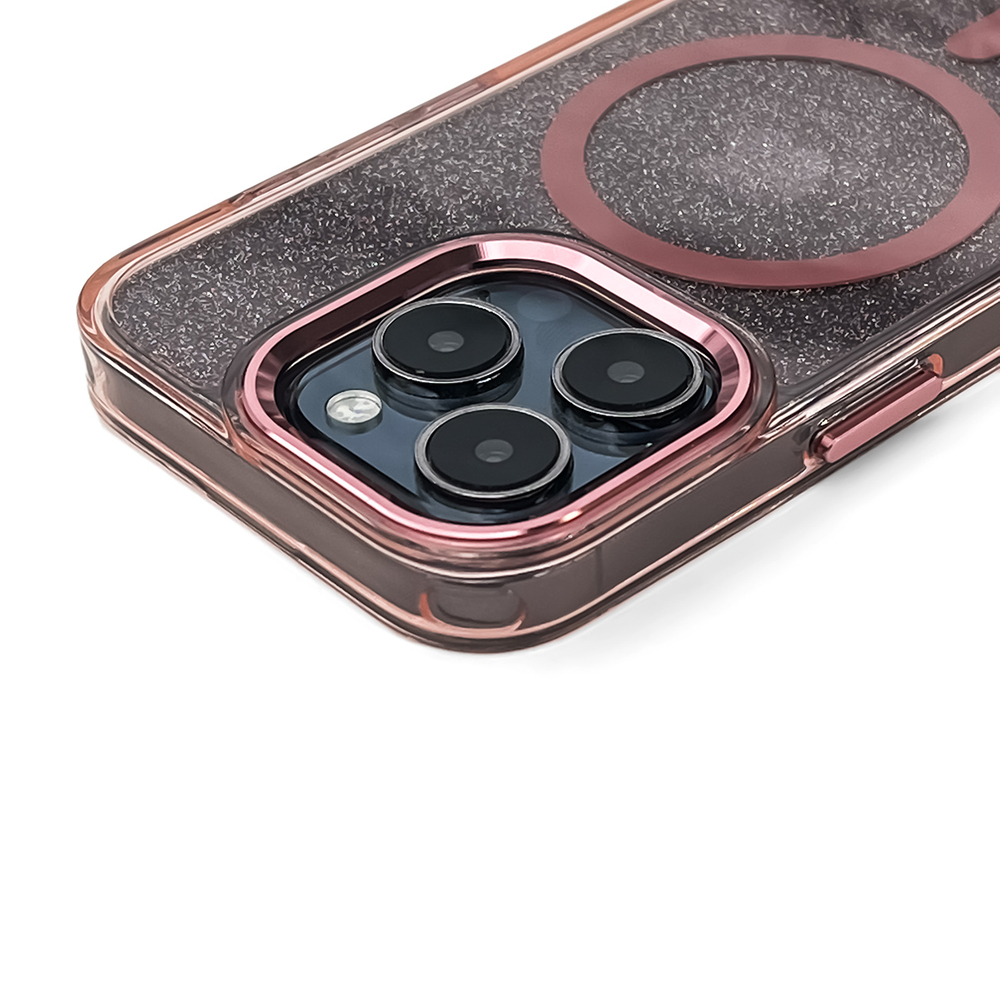 Rožinis blizgus MagSafe dėklas iPhone 16 Pro