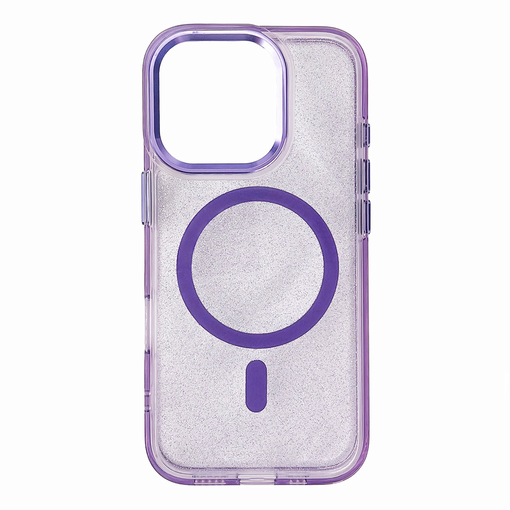 MagSafe dėklas iPhone 16 Plus – violetinis su blizgučiais