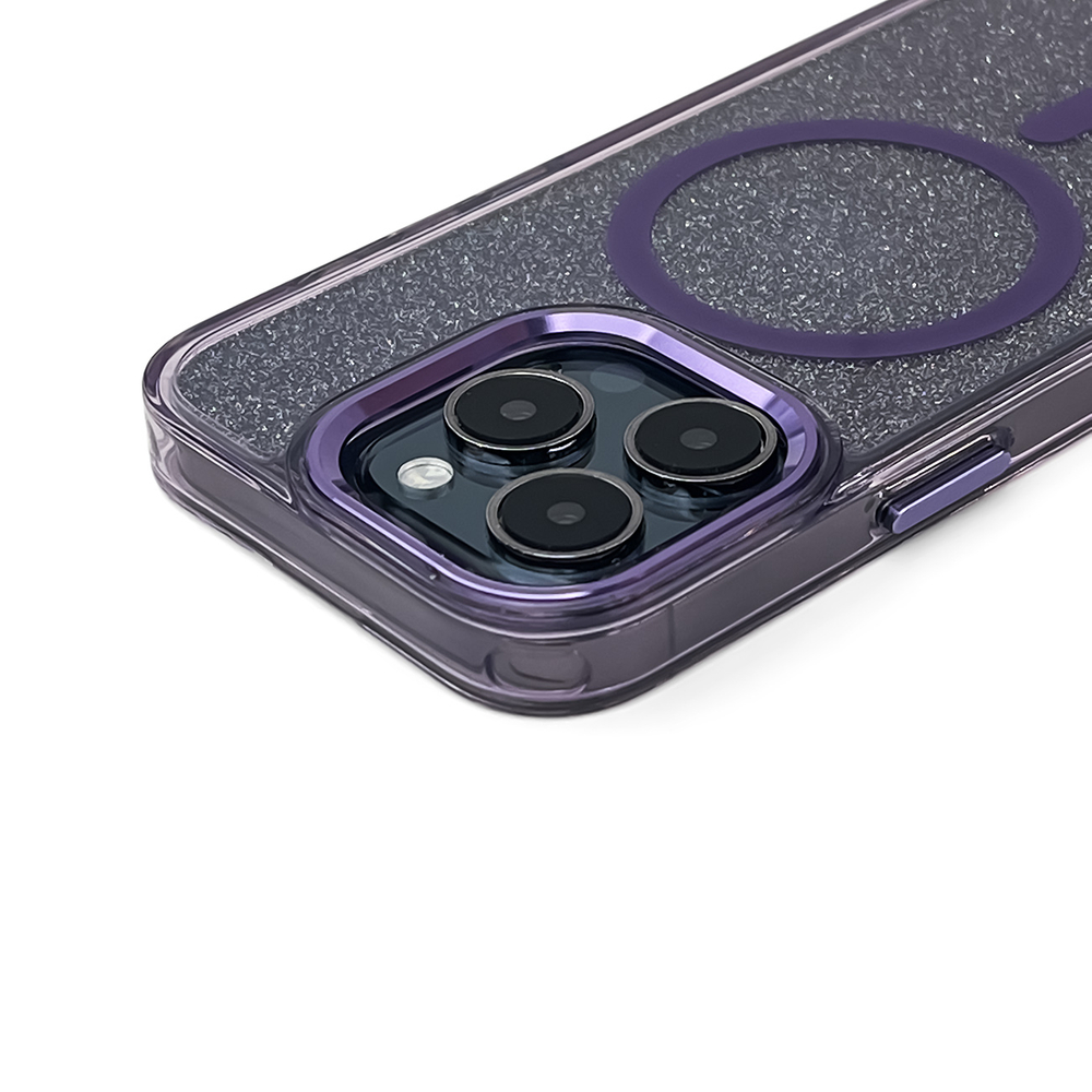 MagSafe dėklas iPhone 16 Plus – violetinis su blizgučiais