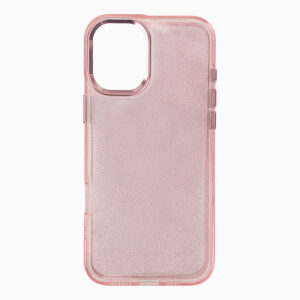 Blizgus skaidrus dėklas iPhone 16 – rožinis