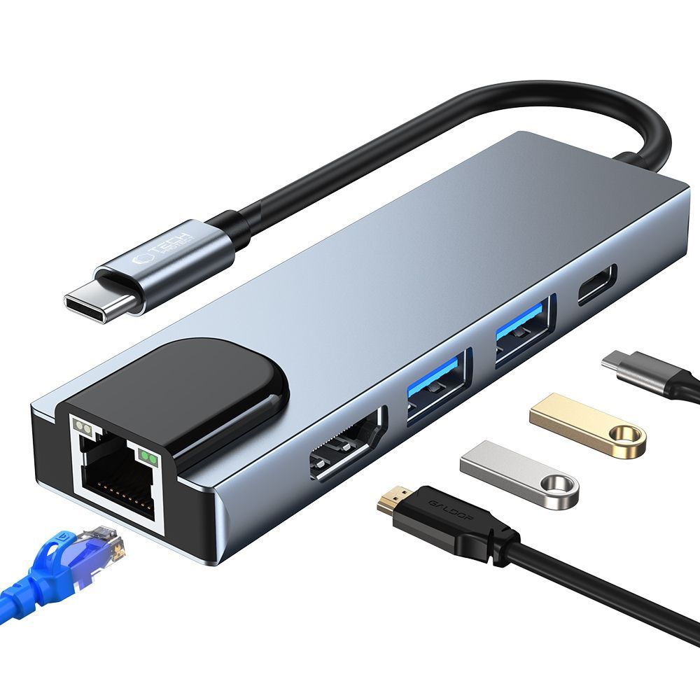 Adapteris Tech-Protect V3-Hub 5in1, pilkas