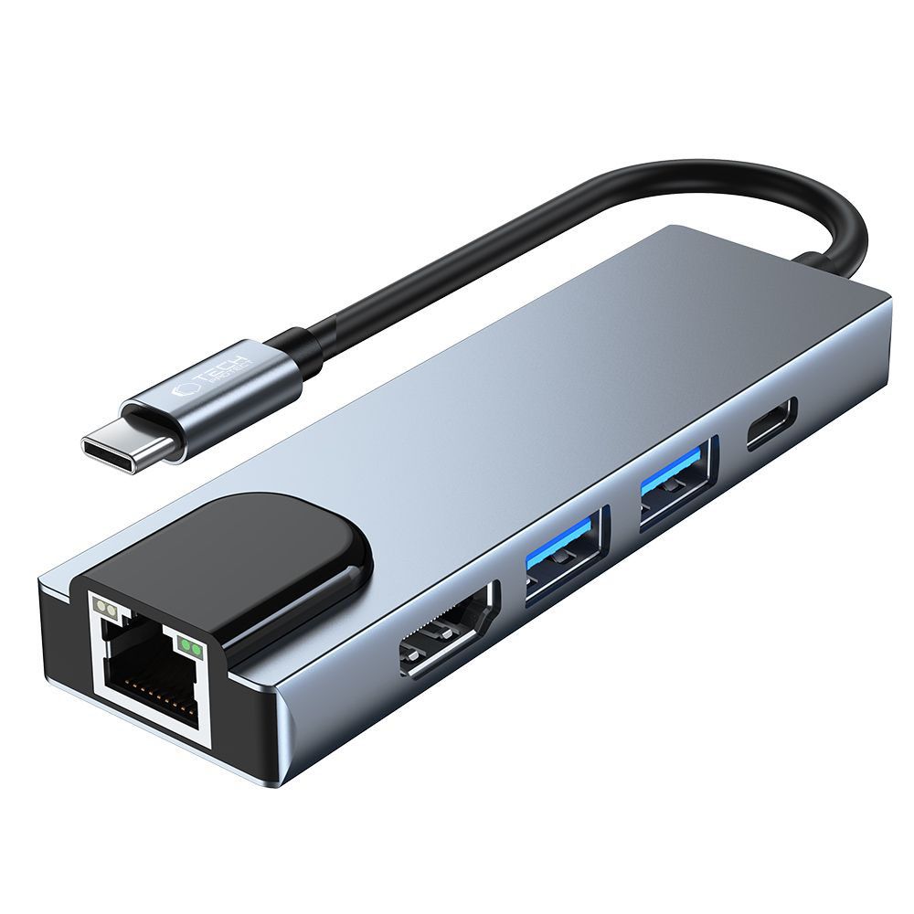 Adapteris Tech-Protect V3-Hub 5in1, pilkas