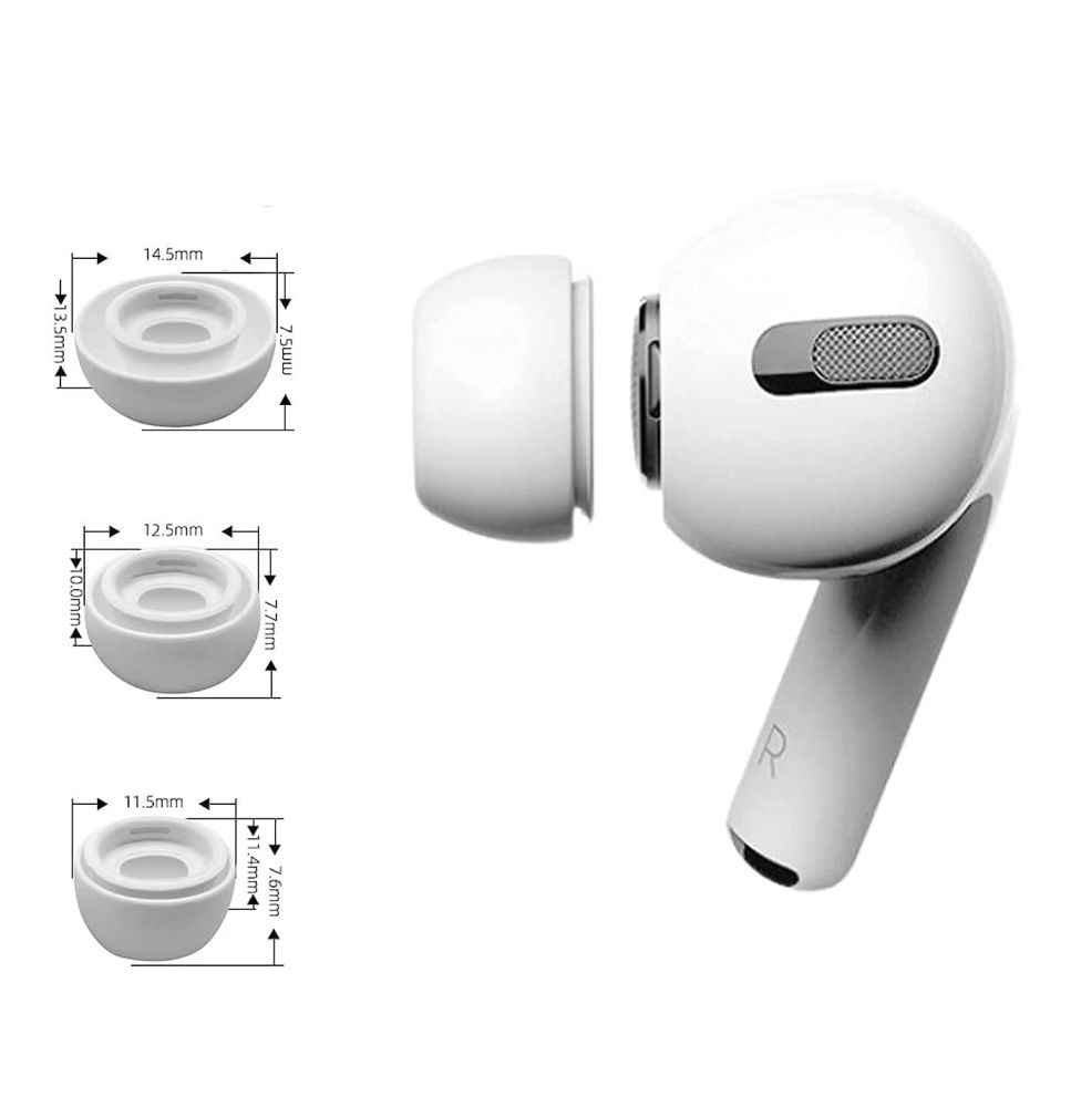 Ausinių antgaliai Tech-Protect, skirti Apple AirPods Pro 1/2, balti (3 vnt.)