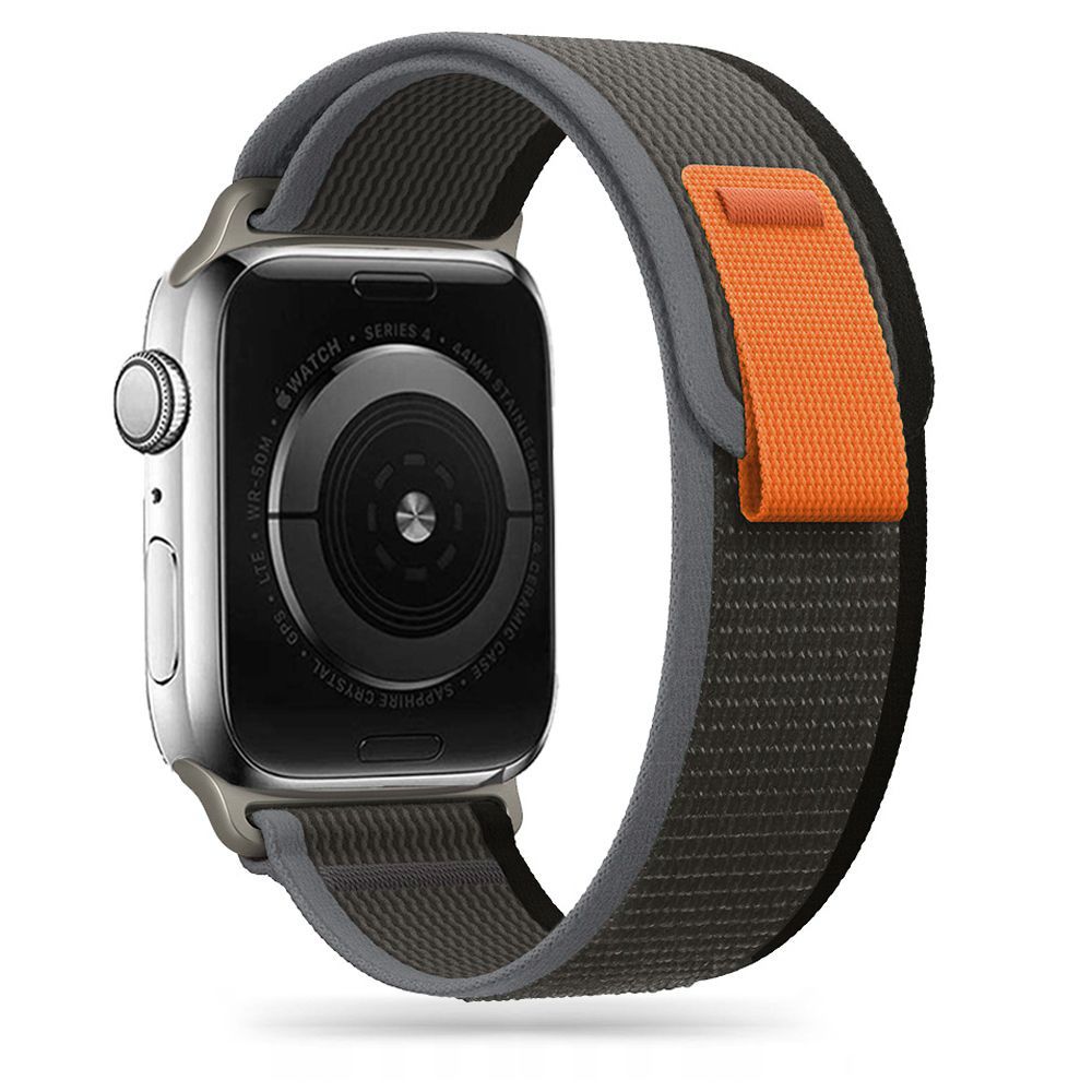 Dirželis Tech-Protect Nylon Apple Watch 8 / 9 / 10 / 11 / SE / Ultra (44 / 45 / 46 / 49 mm) Juodas/Oranžinis