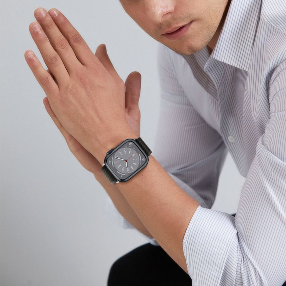 Dirželis Tech-Protect Nylon Apple Watch 8 / 9 / 10 / 11 / SE / Ultra (44 / 45 / 46 / 49 mm) Juodas/Oranžinis