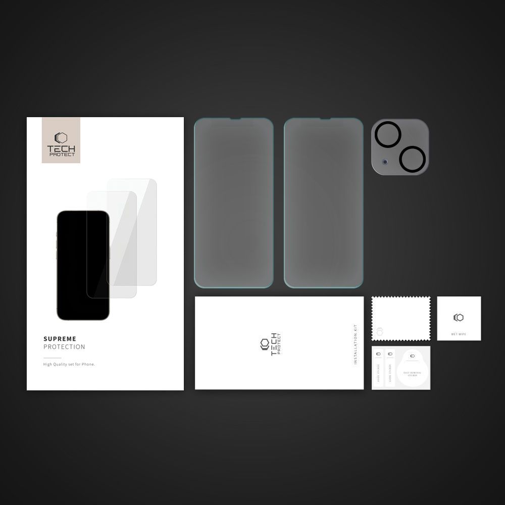 Apsauginis stiklas Tech-Protect Supreme Set, 3 vnt., iPhone 14, skaidrus