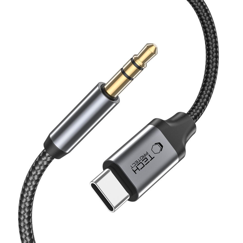 Laidas Tech-Protect UltraBoost Type-C į AUX Mini Jack 3.5mm, 100cm, juodas