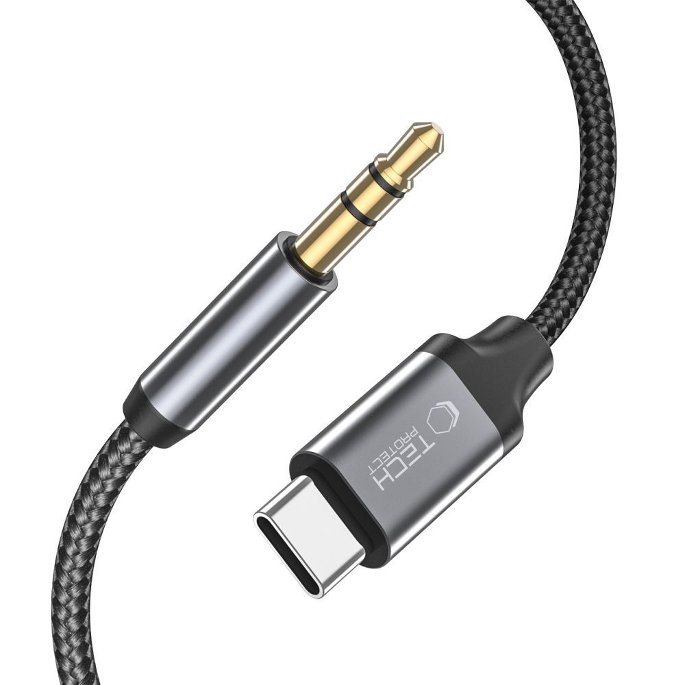 Laidas Tech-Protect UltraBoost Type-C į AUX Mini Jack 3.5mm, 100cm, juodas
