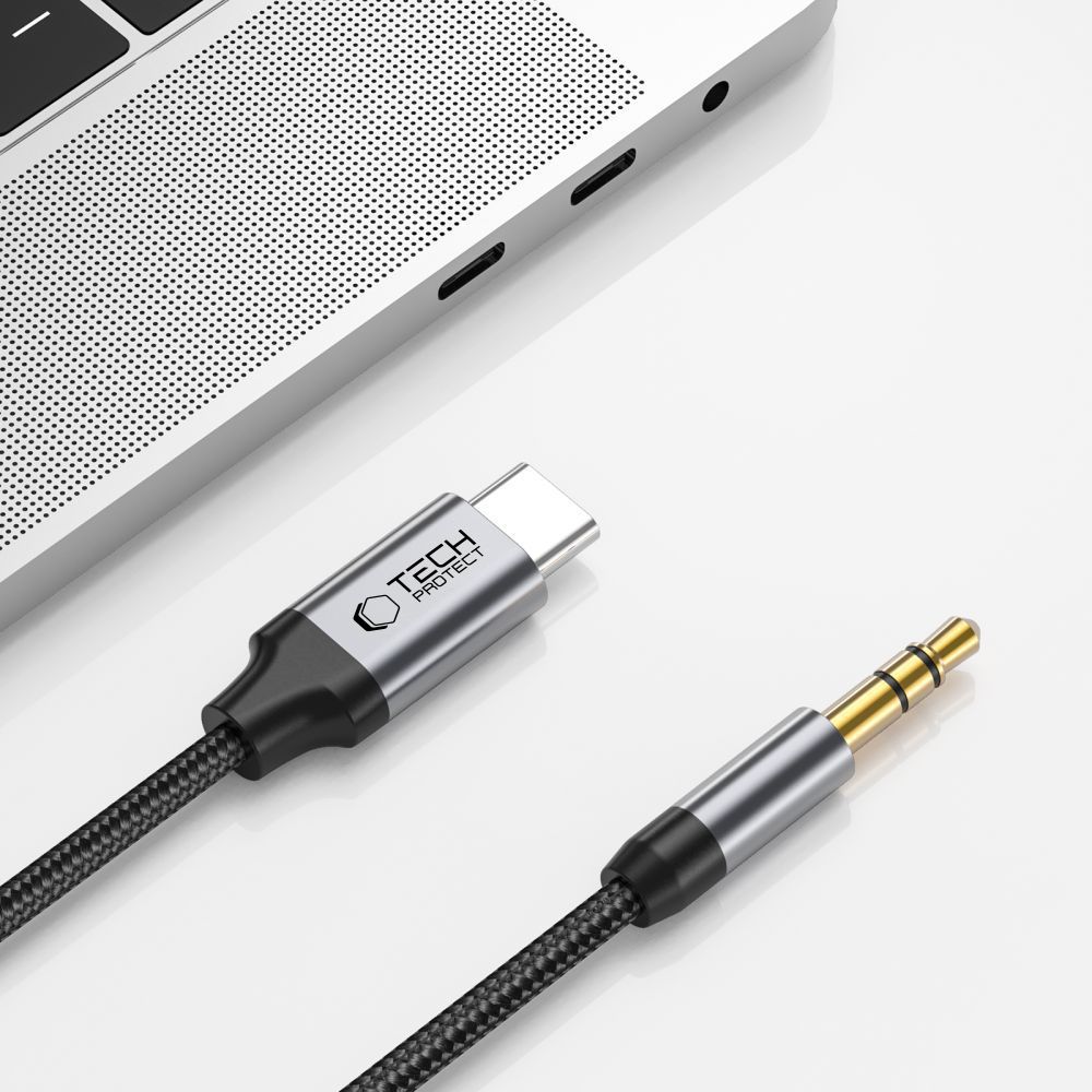 Laidas Tech-Protect UltraBoost Type-C į AUX Mini Jack 3.5mm, 100cm, juodas