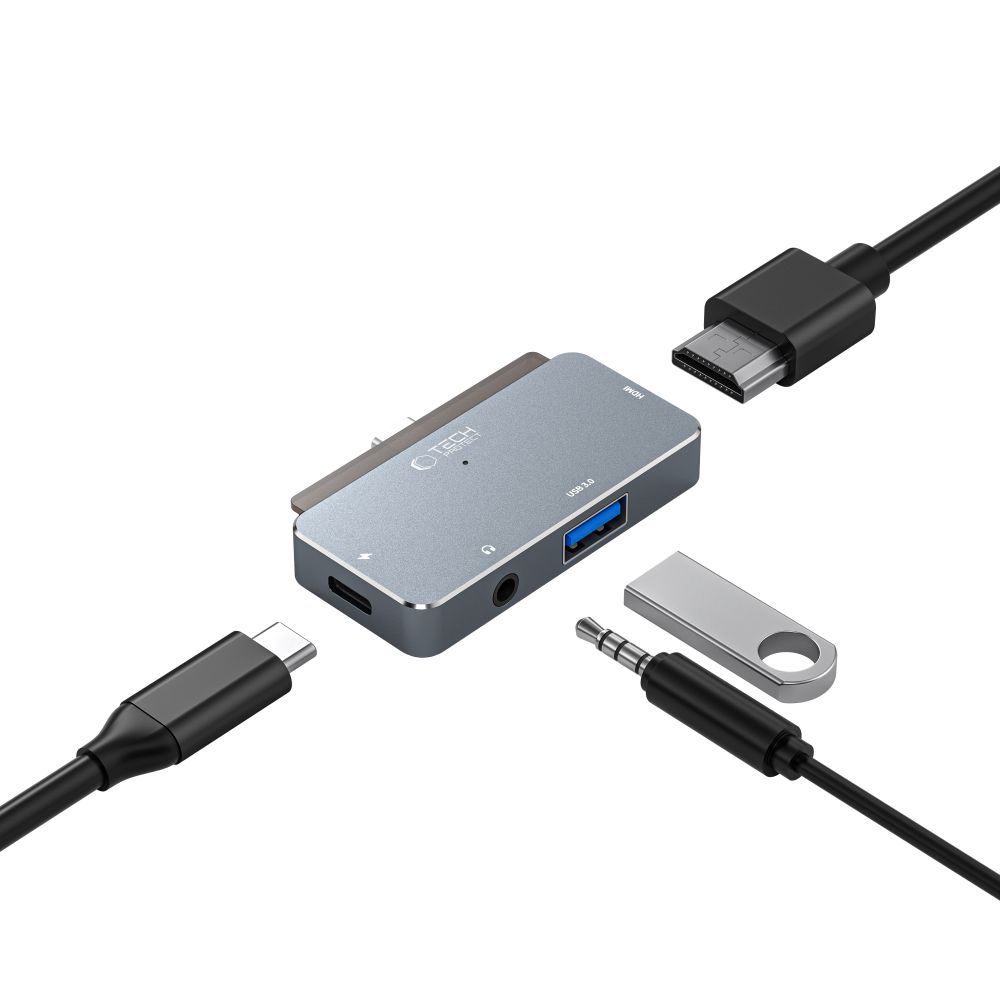 Adapteris Tech-Protect V6-Hub 4in1, pilkas