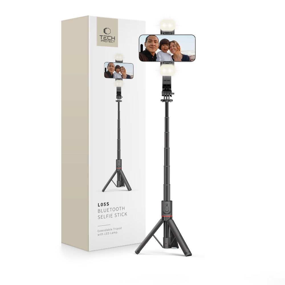 Selfie lazda Tech-Protect L05S Bluetooth Tripod & LED Light, juoda